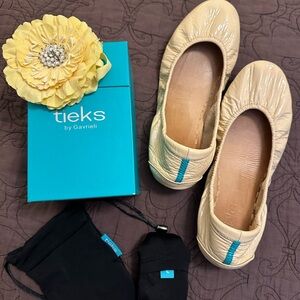 Tieks Biscotti Leather Ballet Flats with Signature Blue Heel Stripe